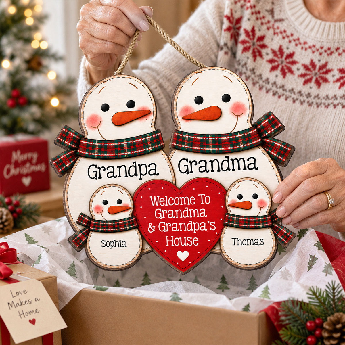 Welcome To Grandma & Grandpa’s House Cute Snowman 2D Flat - Personalized Wood Sign - Christmas Gift For Grandparents