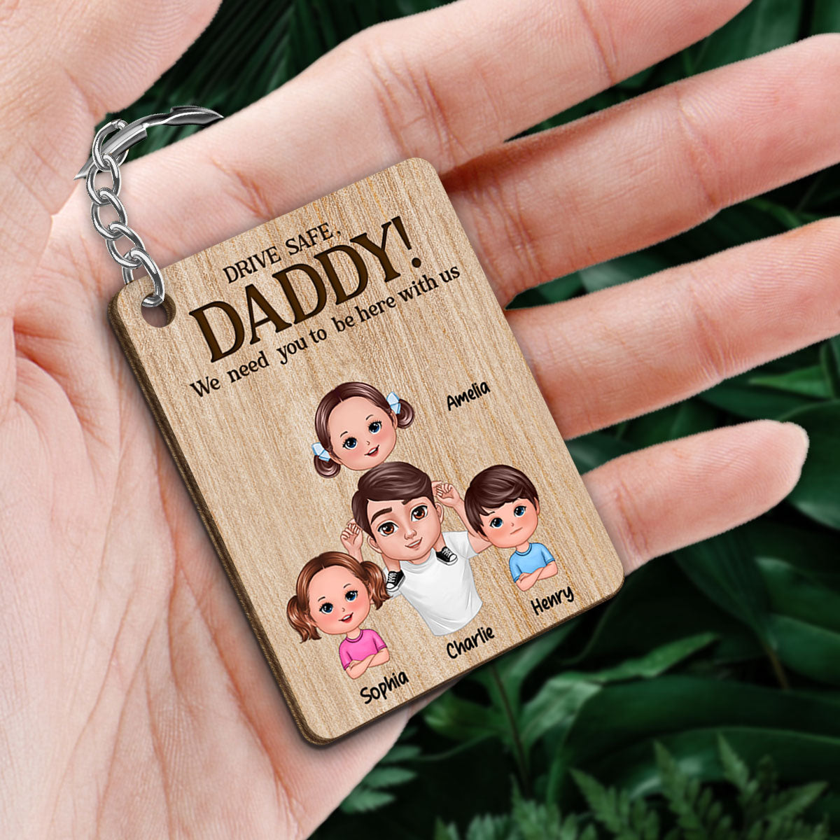 Dad We Love You Doll Man Piggy Back Doll Kids Personalized Wooden Keychain