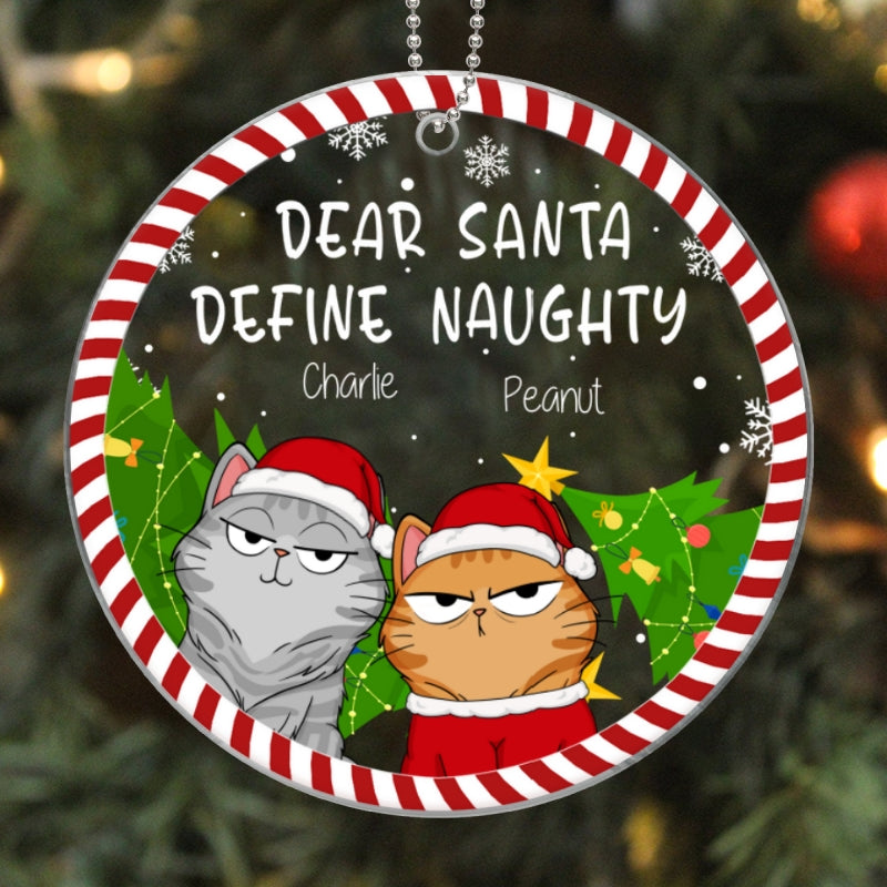 Define Naughty Funny Expression Cats Candy Cane Frame Personalized Acrylic Ornament