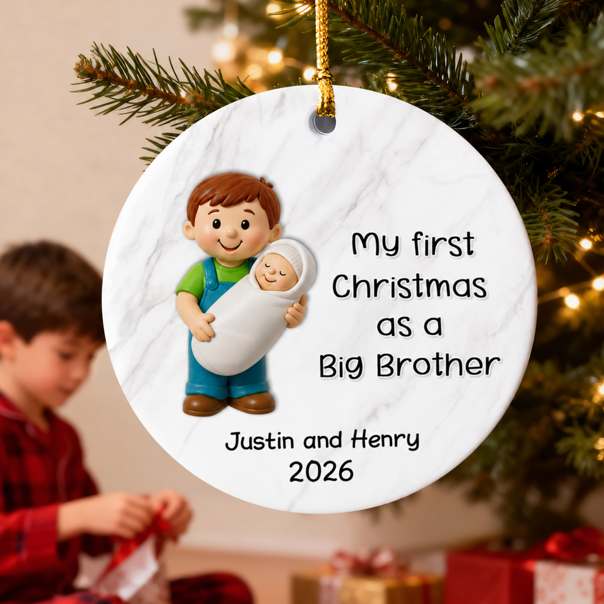 My First Christmas As Big Sister Big Brother - Personalized Ceramic Ornament - Proud New Big Siblings Gift