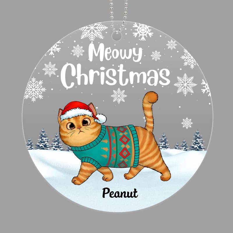 Walking Cats Snow Background Personalized Acrylic Ornament