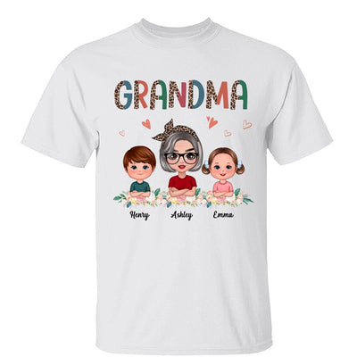 Colorful Half Leopard Doll Grandma Grandkids Floral Personalized Shirt