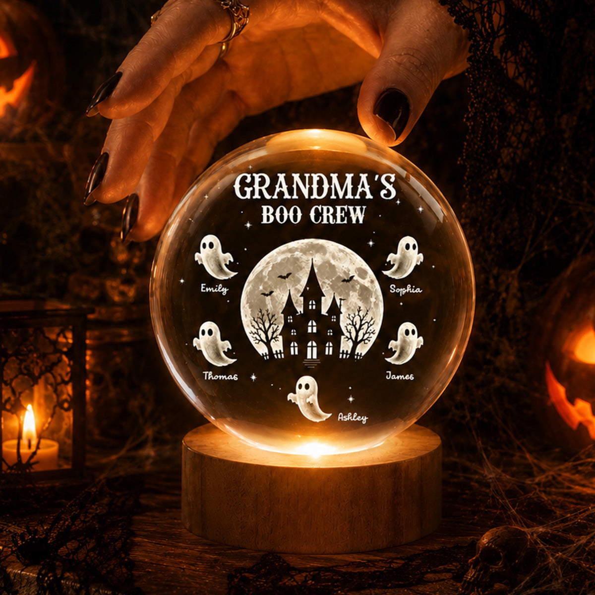 Grandma Boo Crew - Personalized Crystal Ball Night Light - Halloween Gift, Halloween Decoration