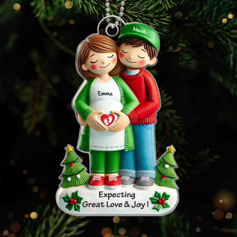 Expecting Great Love And Joy Personalized Baby on the Way Couple Christmas Ornament, 3D Effect Christmas Ornament