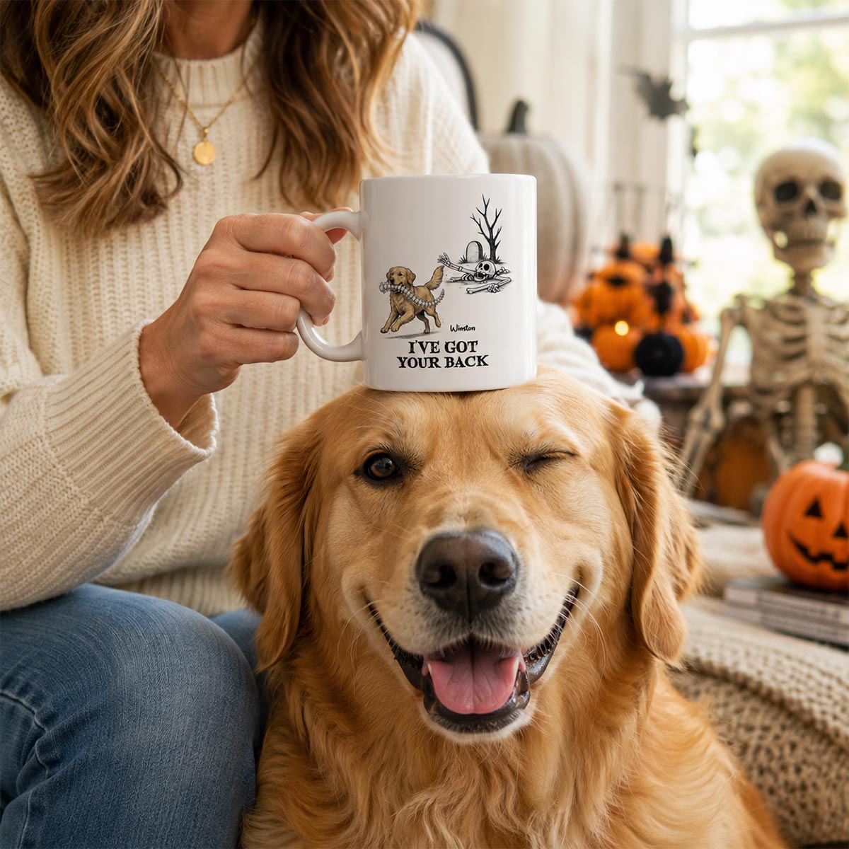 I've Got Your Back Dog Stealing Backbone From Your Dog Photo - Personalized Mug - Funny Halloween Drinkware For Dog Lovers