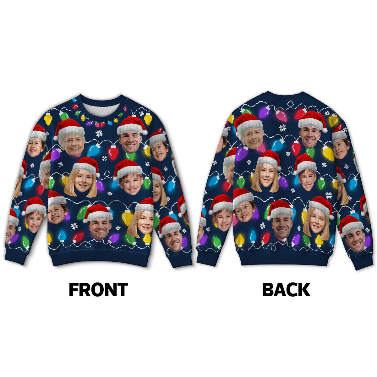 Christmas Light Family Dog Cat Pet Photo Upload Funny Christmas Personalized Faux Knit Ugly Sweater