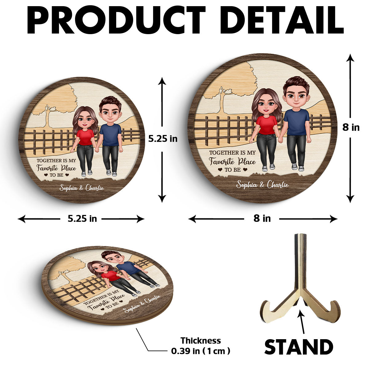 Couple Standing Landscape Personalized 2-layer Wooden Plaque