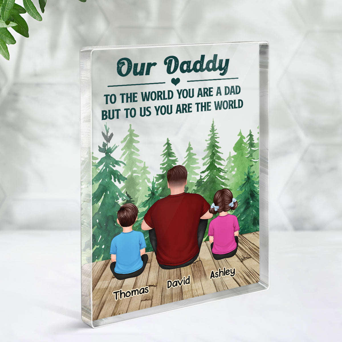 Best Dad Ever Back View Kids Dogs Cats Forest Personalized Rectangle Acrylic Block Plaque