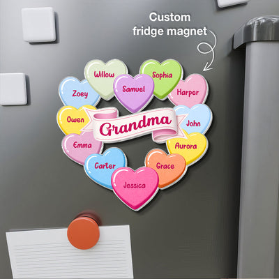 Grandma's Sweethearts Conversation Hearts Grandkids Names Valentine's Day - Personalized Acrylic Fridge Magnet