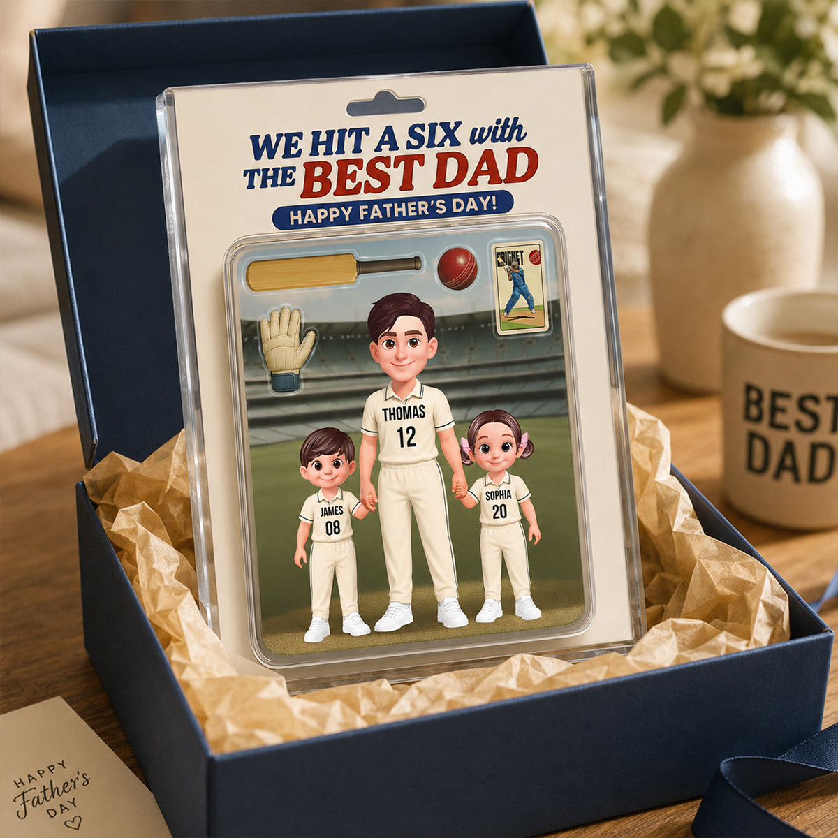 Hit A Six With The Best Dad Cricket Dad - Personalised Acrylic Block Plaque - Father's Day Gift