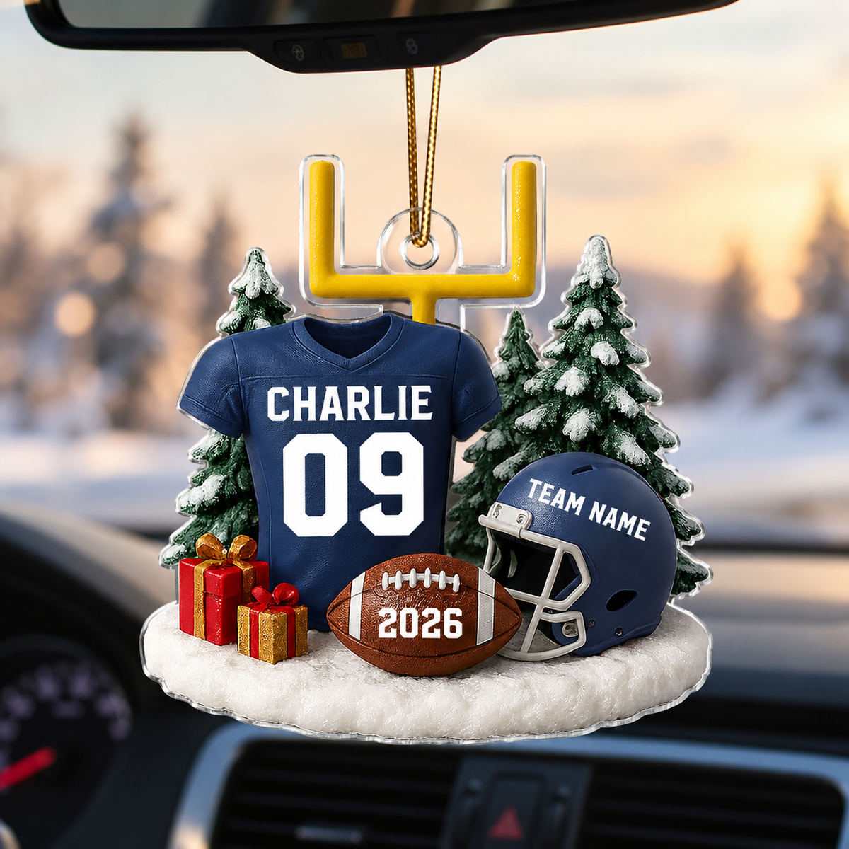 3D Effect Proud American Football Player Uniform - Personalized Acrylic Car Hanger - Gift For Football Lovers, Football Team
