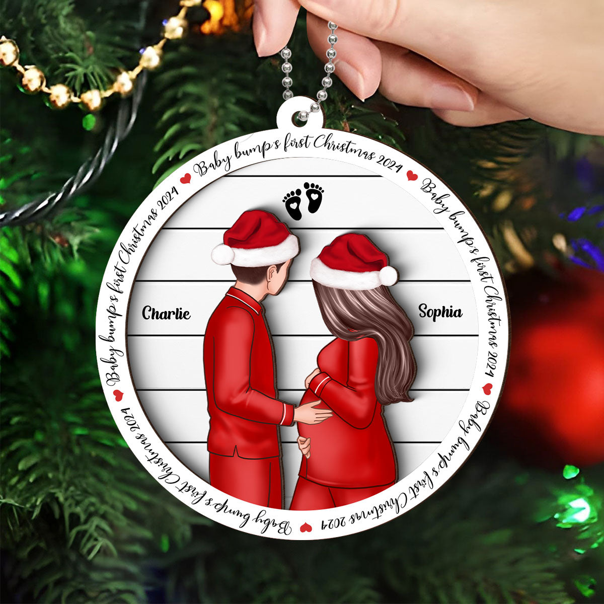 Baby Bump's First Christmas, Growing Family, Personalized Pregnancy 2-Layer Wooden Ornament