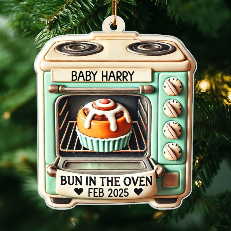 Vintage Bun In The Oven Pregnancy Announcement Keepsake Christmas Gingerbread 3D Effect Personalized Acrylic Ornament