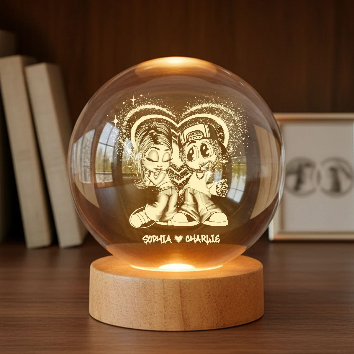 Eternal Love Y2K Couple - Personalized Crystal Ball LED Night Light - Heartfelt Valentine's Day Gift, Anniversary Gift For Couple, For Him, For Her