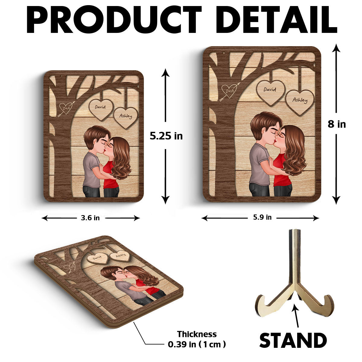 Couple Kissing Under Tree Personalized 2-Layer Wooden Plaque, Heartfelt 2025 Valentine‘s Day Gift For Him, For Her, Husband, Wife, Boyfriend, Girlfriend