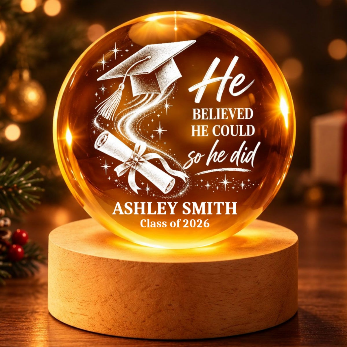 Graduation Custom Name And Year - Personalized Crystal Ball - Christmas Gift For Graduates, Senior, Graduation Gift