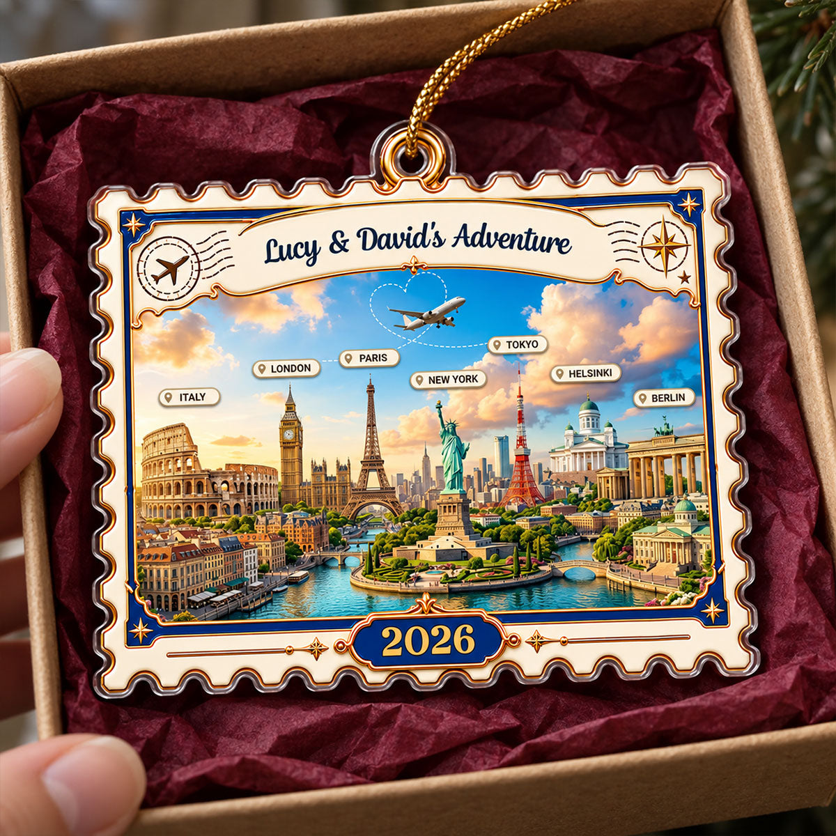Travel Destinations Stamp 2D Flat Printed - Personalized Acrylic Ornament - Traveling Destination Keepsake, Christmas Gift For Traveling Lovers