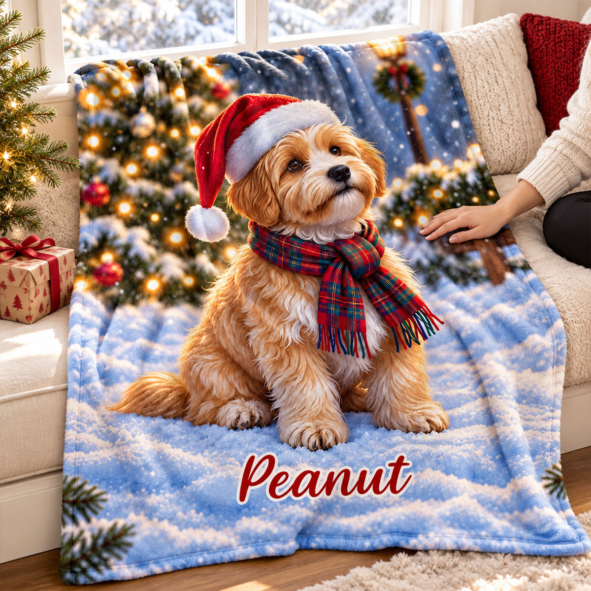 Winter Christmas Dog Cat Photo Upload - Personalized Blanket - Holiday Gift For Dog Lovers, Cat Lovers