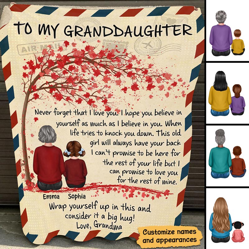 Grandma Grandkids Under Tree Envelope Personalized Fleece Blanket