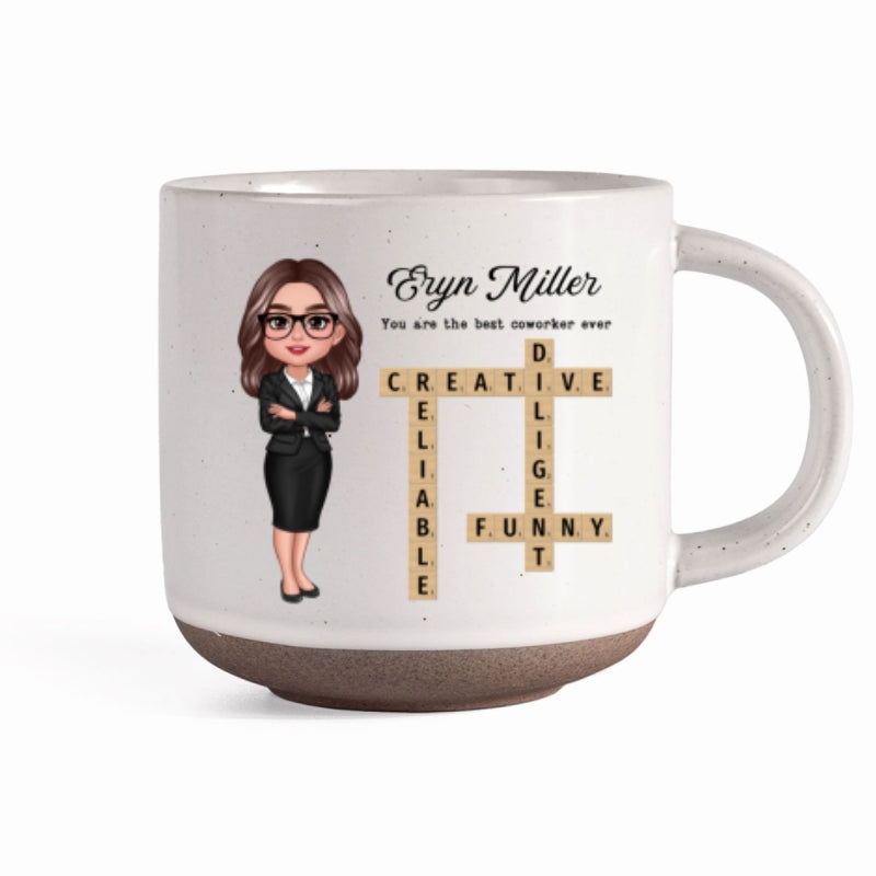 Coworker Crossword Art Personalized Pottery Mug, Thank You Gift for Coworker, Best Friend
