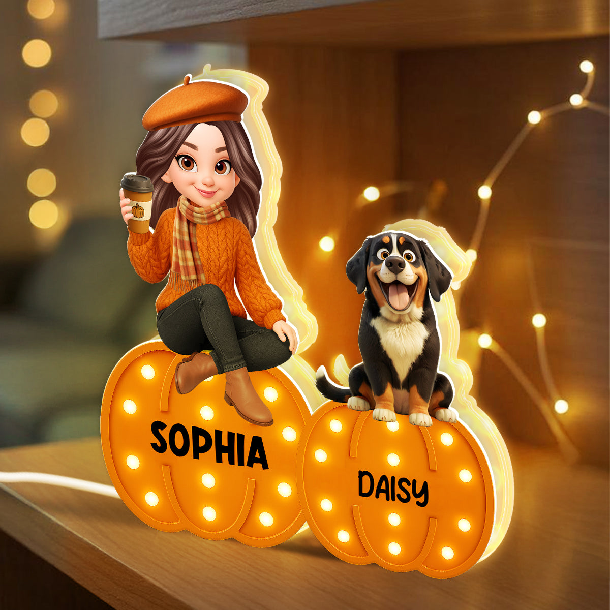 Fall Season Dog Mom Marquee Pattern Texture Pumpkins Personalized LED Light Box