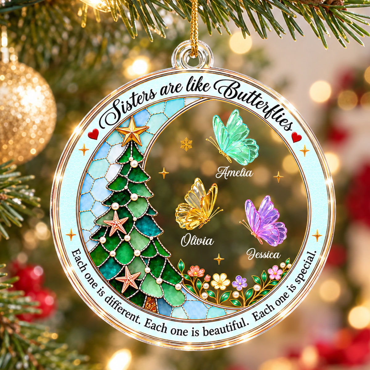 Trending Sisters Butterfly - Personalized Acrylic Ornament - Christmas Gift For Sisters, Girls