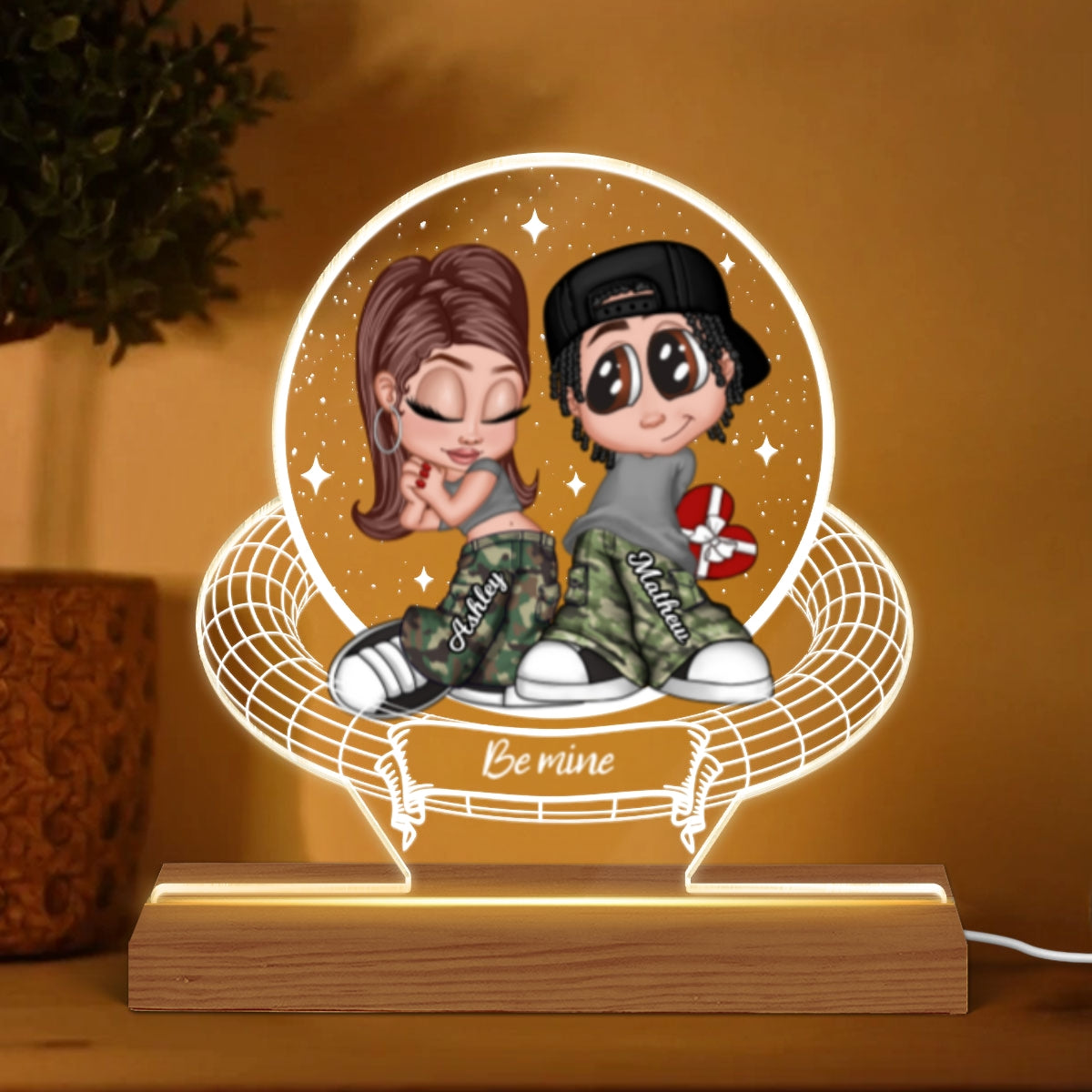 Y2K Couple Personalized 3D Illusion Acrylic LED Night Light,  Gift, Anniversary Gift for Him for Her