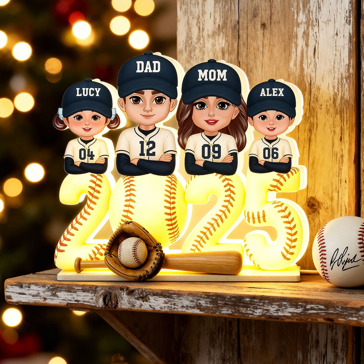3D Effect Christmas Baseball Team Family - Personalized Light Box