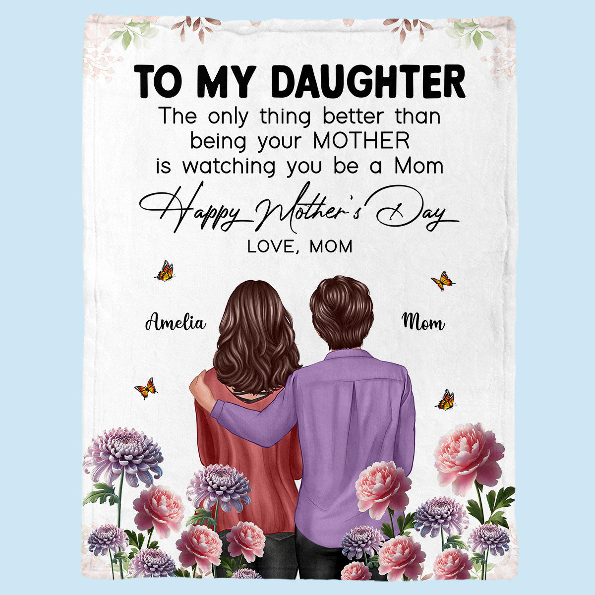 To My Daughter From Mom Happy Mother's Day Birth Flower Personalized Fleece Blanket, Gift For Daughter