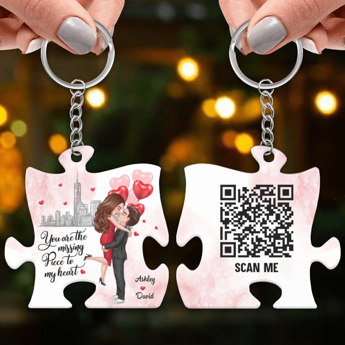 The Missing Piece To My Heart Couple Favorite Song Scannable QR Code Personalized Puzzle Acrylic Keychain