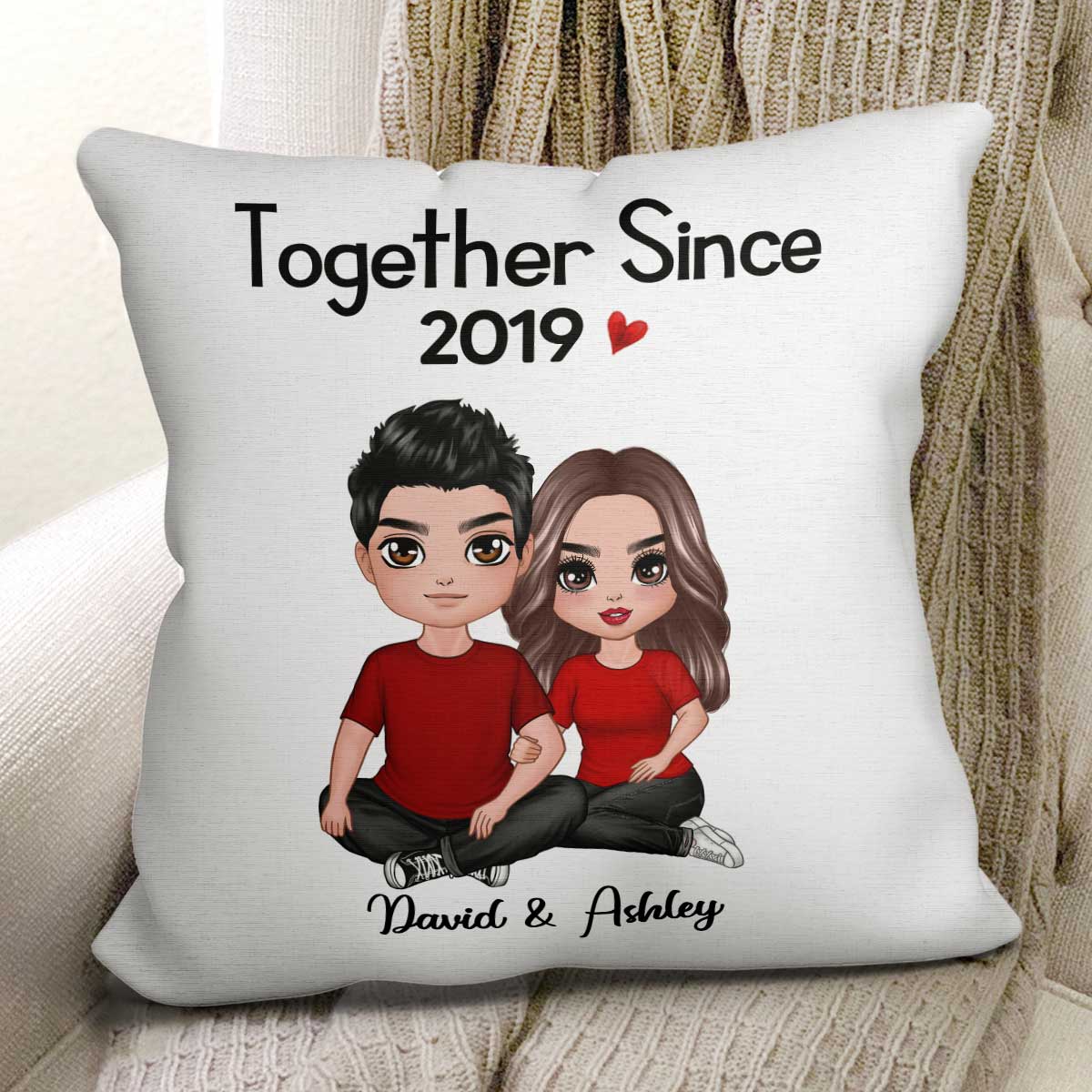 Embracing Doll Couple Sitting Gift For Him For Her Personalized Pillow (Insert Included)
