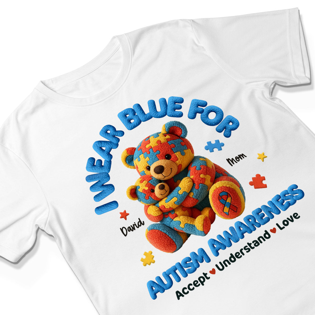 I Wear Blue For Autism Awareness Bear Mom & Kid Personalized Shirt