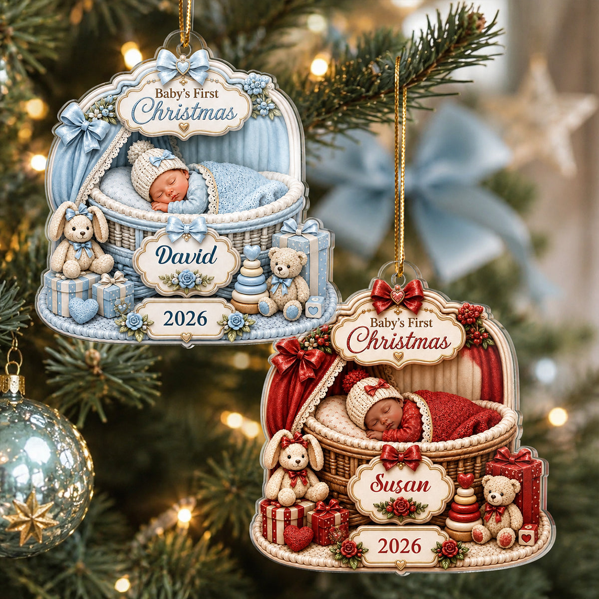 Baby's First Christmas Custom Baby Name - Personalized Acrylic Ornament - Newborn Girl Boy Gift, Heartfelt Keepsake