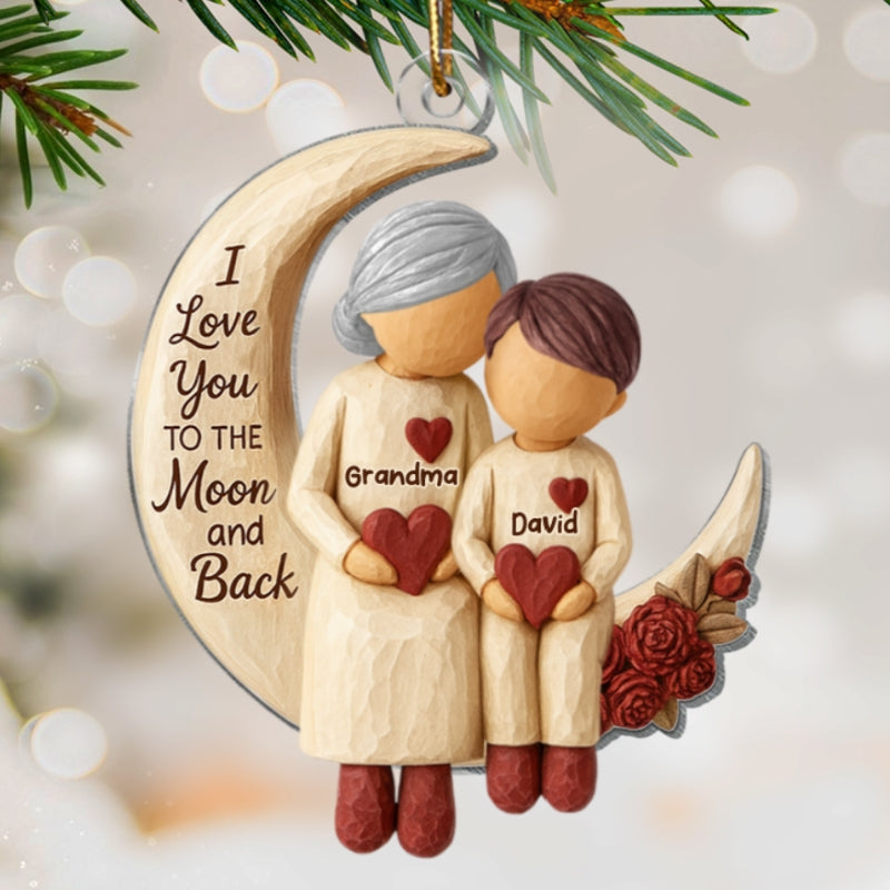 Grandma Grandkids on Moon - Personalized Acrylic Ornament - Heartfelt Christmas Gift for Grandma, Grandkids