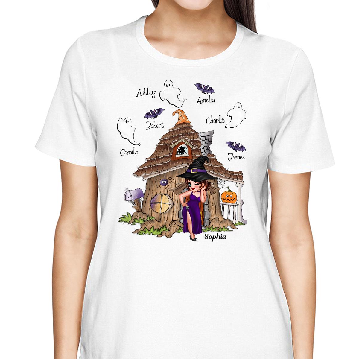 Grandma Mom Witch Standing Front Door Halloween Personalized Shirt