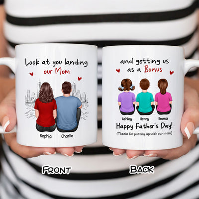 To Our Bonus Dad Funny Gift Personalized Mug, Gift For Bonus Dad