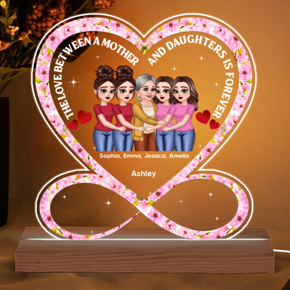 Infinity Heart Mother Daughter Hugging Personalized Acrylic Custom Shape LED Night Light