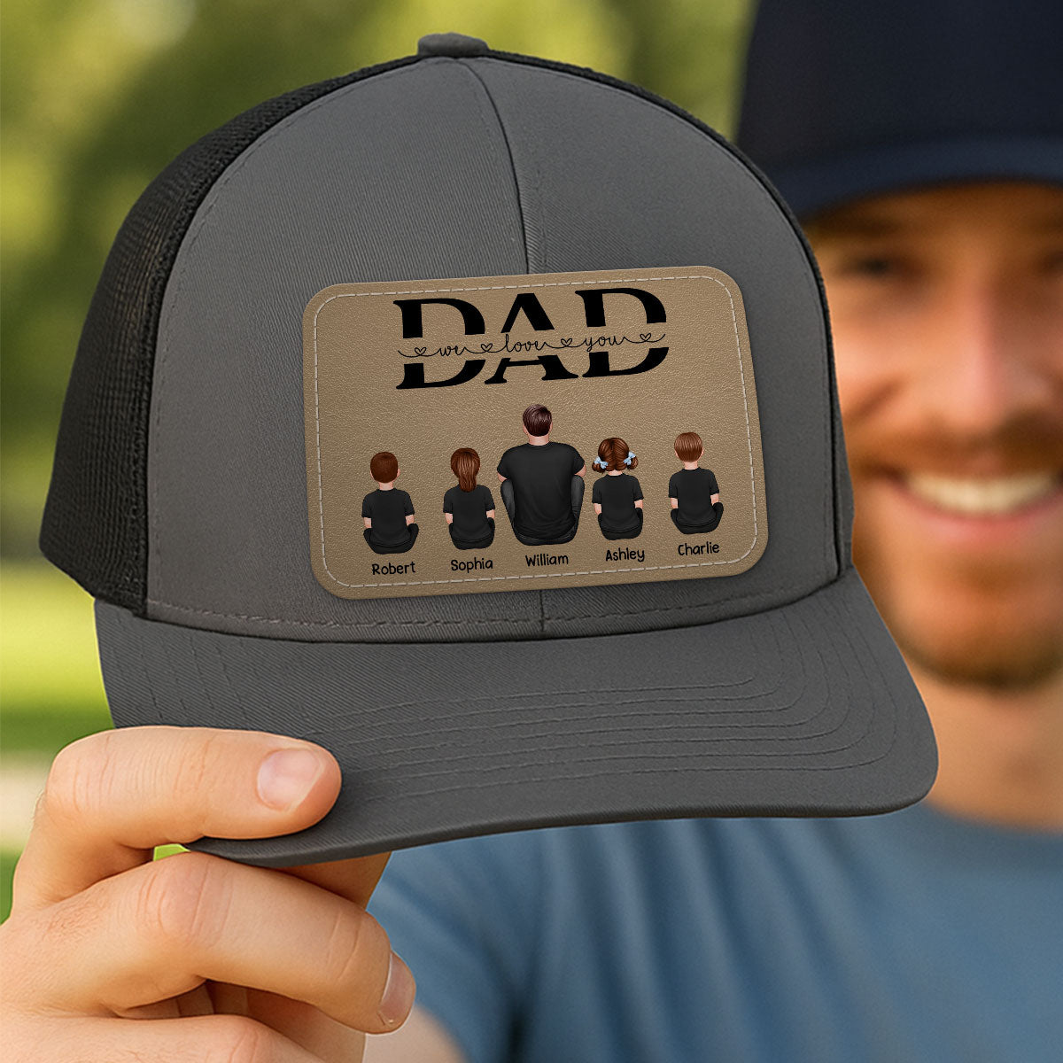 Dad We Love You Personalized Leather Patch Hat, Gift For Dad