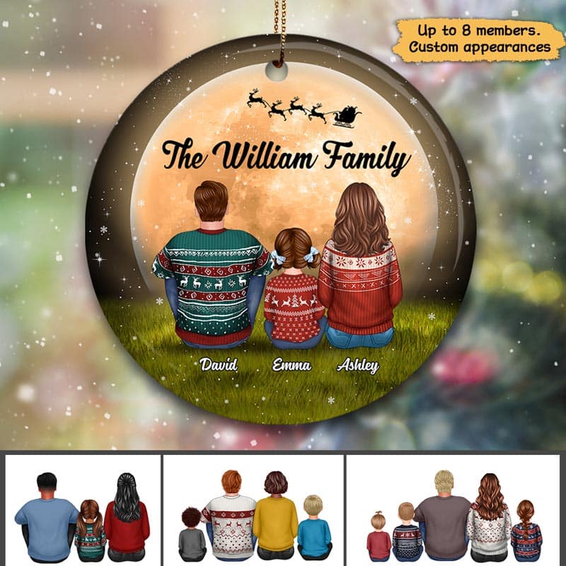 Family Sitting In Moonlight Personalized Circle Ornament