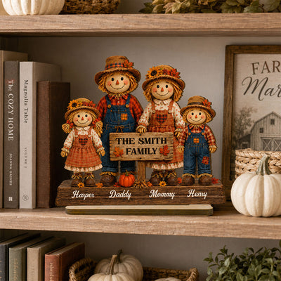 Scarecrow Family Fall Season 2D Flat - Personalized Standing Wooden Plaque