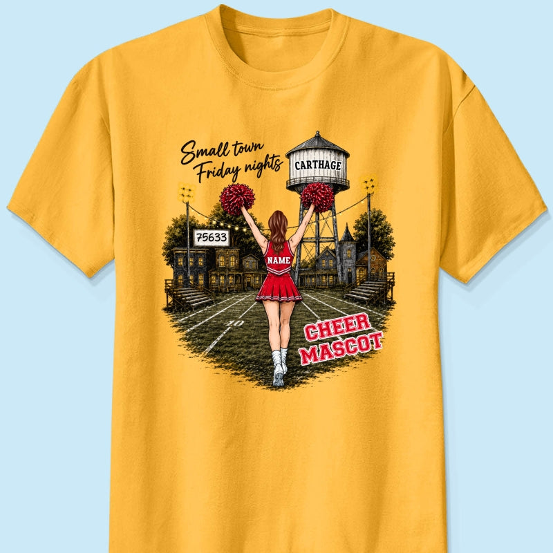 Custom Town Name & Zip Code Cheerleader - Personalized Shirt - Hometown Spirit, Big Dreams Football