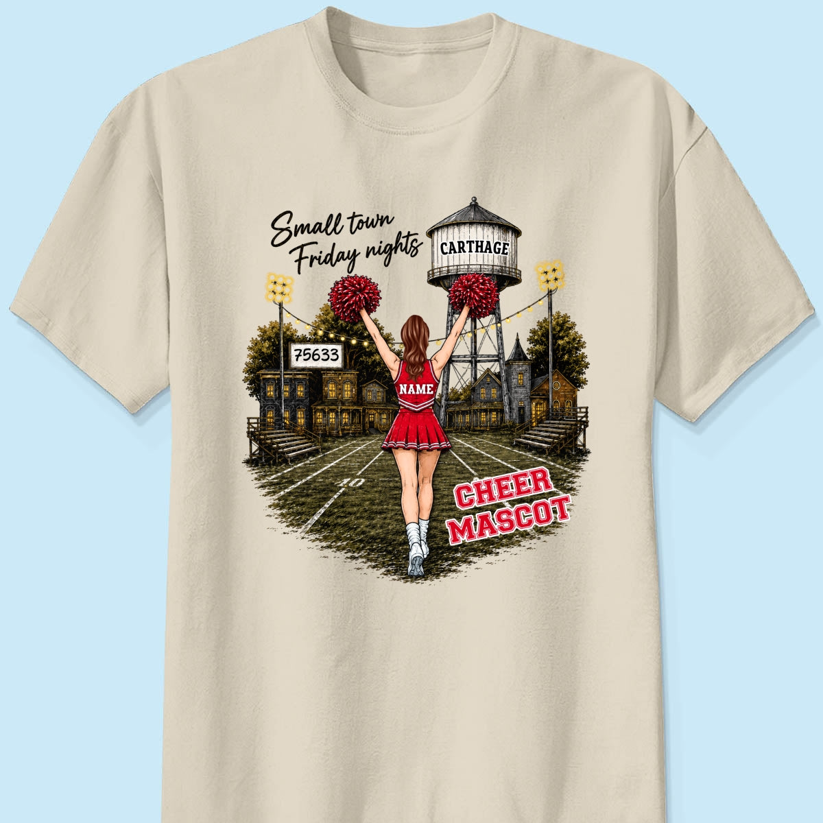 Custom Town Name & Zip Code Cheerleader - Personalized Shirt - Hometown Spirit, Big Dreams Football