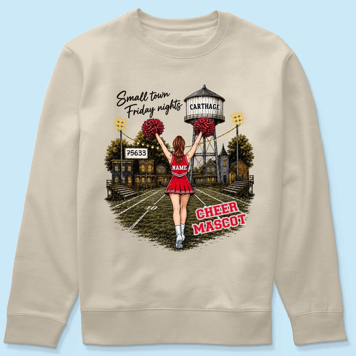 Custom Town Name & Zip Code Cheerleader - Personalized Shirt - Hometown Spirit, Big Dreams Football