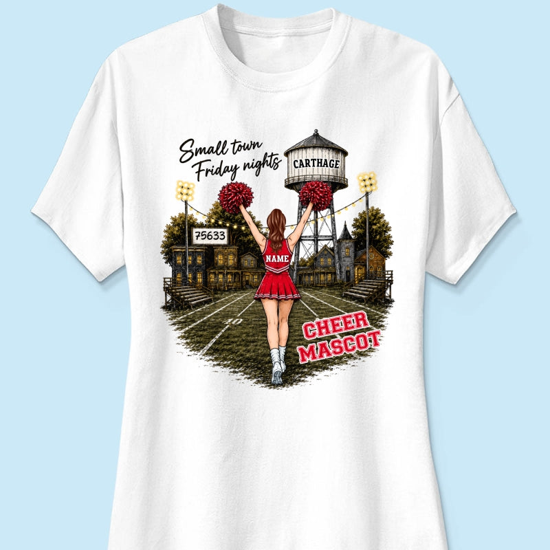 Custom Town Name & Zip Code Cheerleader - Personalized Shirt - Hometown Spirit, Big Dreams Football