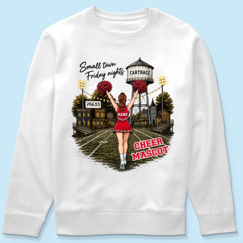 Custom Town Name & Zip Code Cheerleader - Personalized Shirt - Hometown Spirit, Big Dreams Football
