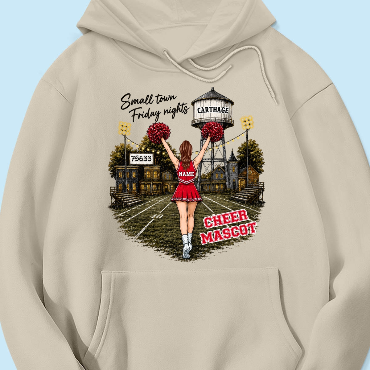 Custom Town Name & Zip Code Cheerleader - Personalized Shirt - Hometown Spirit, Big Dreams Football