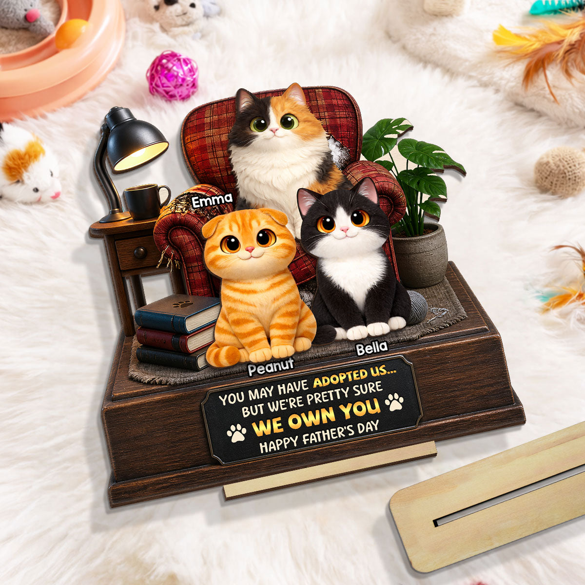 Pretty Sure We Own You - Personalized 2-Layered Wooden Plaque - Funny Father's Day Gift for Cat Dad