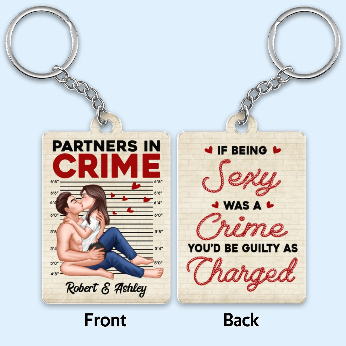 Partners In Crime Sexy Kissing Couple Personalized Acrylic Keychain