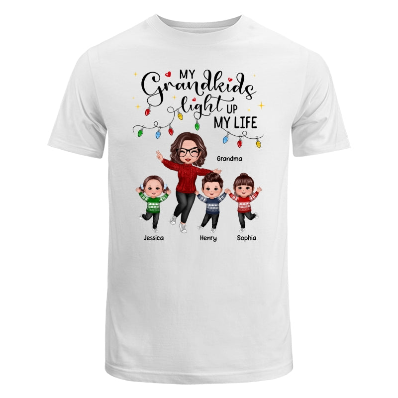 Happy Doll Grandma And Kids My Grandkids Light Up My Life Christmas Personalized Shirt