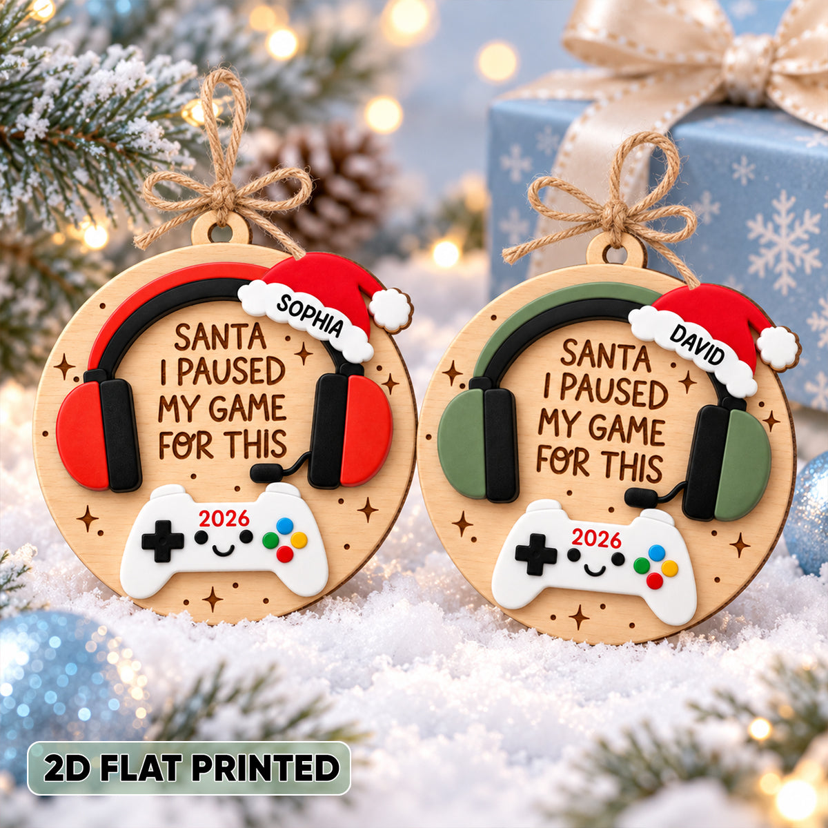 Santa I Pause My Game for This - Personalized Wooden Ornament - Christmas Gift for Son, Daughter, Grandkids